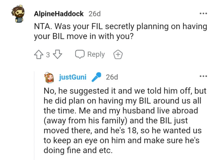 OP's FIL did plan on having BIL around them all the time