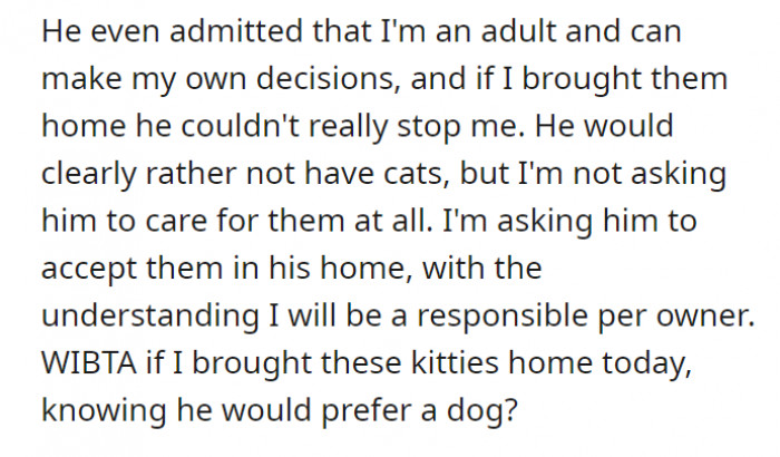 Seems like the roommate was not direct about their thoughts and feelings toward OP’s decision–they were very vague about it. This causes OP to think that keeping the kittens they found is not such a bad idea after all–and that the roommate is just okay with having them around.