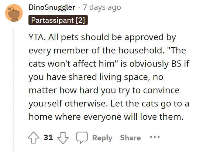 “Pets should be approved by every member of the household.” Is OP the asshole for trying to think that adopting the kittens will not affect the roommate?