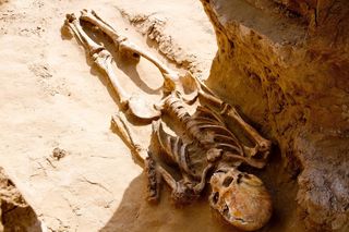 Here, one of the 2,500-year-old skeletons discovered in a kurgan in Russia.